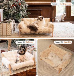 Lit pour animaux de compagnie en bois, canapé spécial pour <span class=keywords><strong>chat</strong></span> d'intérieur, adapté aux jeunes chats, cadre en bois massif, installation simple - Product Image 6