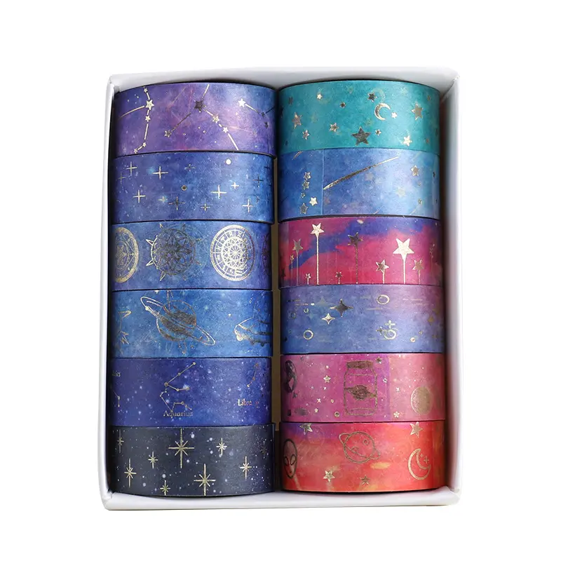 Heiße 12 Rollen Bronzing Washi Tape Set Sternen himmel Muster Dekorative Masking Tape Scrap book Tape für DIY Craft Art Geschenk verpackung