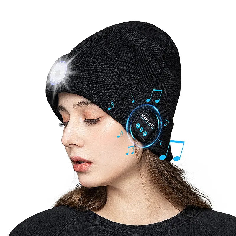 Gorro deportivo con Bluetooth 5,0 para hombre y mujer, gorrito cálido con auriculares inalámbricos para música, con luz Led, Unisex