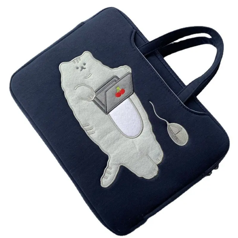 Stickerei niedlichen Cartoon Tier Design Computer Handtasche Laptop Aufbewahrung tasche umfasst Tablet-Hülle mit Trolley-Gurt für Mädchen