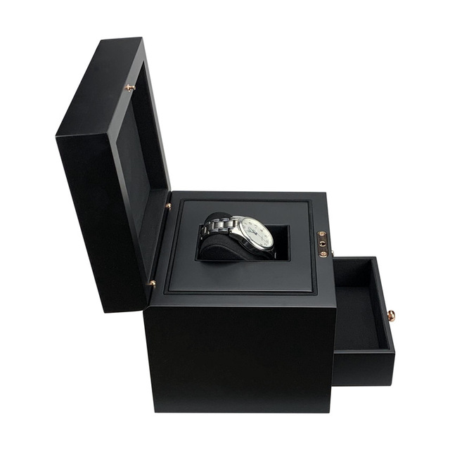 High Quality Black Wooden Lacquer Painting Two Layer Design Watch Set Packaging Gift Box PU Leather Pillow Inner Custom Logo