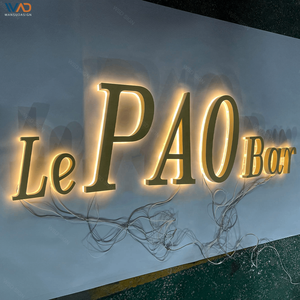 Enseignes murales métalliques lumineuses de luxe, personnalisées en acier inoxydable brossé, effet halo, affichage LED de logo pour la décoration de salons, hôtels et bureaux - Product Image 6