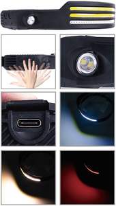 Lampu utama Cob LED isi ulang USB, Sensor gerakan portabel kuat tahan air untuk berkemah, berlari, untuk kegiatan luar ruangan - Product Image 2