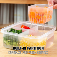 Boîte de rangement en plastique à 4 grilles avec panier intérieur d'égouttage pour fruits et légumes Boîte à snackle pour réfrigérateur