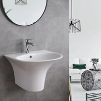 Nouveaux articles sanitaires personnalisés en céramique, lavabo demi-piedestal ovale, lavabo mural rond pour hôtel, appartement, salle de bain