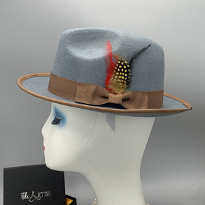 Hommes femmes unisexe 100% australie laine feutre fantaisie gentleman robe chapeaux pour hommes <span class=keywords><strong>chapeau</strong></span> jazz <span class=keywords><strong>trilby</strong></span> fedora <span class=keywords><strong>chapeau</strong></span> avec plume - Product Image 3