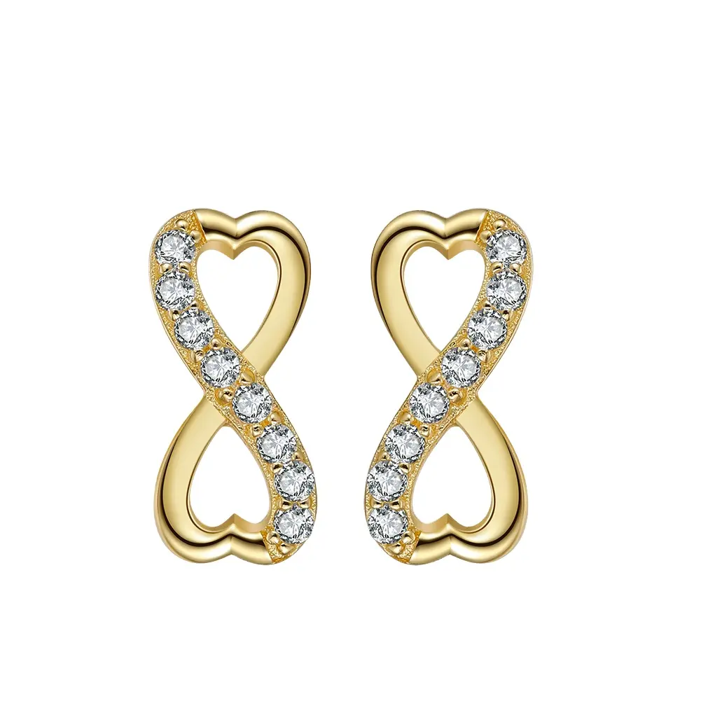 RINNTIN SE359 Handmade Jewelry 925 Sterling Silver Earrings Crystal 14K Gold Plated Stud Infinite Earrings For Women