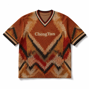 Camiseta de Fútbol Personalizada con Diseño Zigzag en Tonos Tierra, Estilo Retro, Ropa Deportiva Étnica, Maillot de Foot - Product Image 6