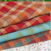 Tissu Jersey Plaid Teint en Fil Léger 100% Lin Biologique Tissé Écologique 123gsm 150CM Printemps-Été Doux pour Rideaux Garçons