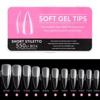 500 pièces/boîte – Capsules d'ongles carrées en acrylique ABS transparent de haute qualité, pré-dessinées, à couverture complète, longueur moyenne, avec colle pour nail art