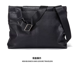 Sac messager en cuir véritable pour hommes, sac à bandoulière rétro, grande capacité, couleur unie, pour affaires et occasions décontractées - Product Image 4