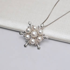 Pendentif en argent S925 pour femme, collier flocon de neige multi-perles, bijoux en perles avec plateau vide à faire soi-même, composants semi-finis à incrustation - Product Image 3