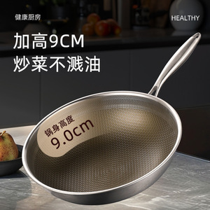 Thickened Stainless Steel Wok Honeycomb Coating Nonstick Titanium Flat Bottom Frying <b>Pan</b> - Product Image 3