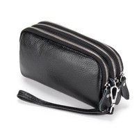 Dompet Wanita Kulit Asli Model Clutch Resleting Ganda Kapasitas Besar untuk Ponsel, Dompet Panjang Wanita, Tas Dompet Pergelangan Tangan, Promo Panas 2025