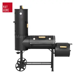 SLarge zone de cuisson barbecue fumeur avec chariot baril offset charbon de bois barbecue grill fumeur