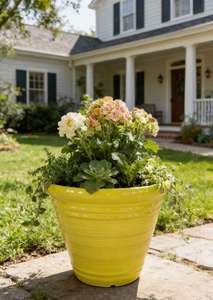 Glänzender Tiefblauer Gerippter Kunstharz-Blumentopf Großer Durchmesser Innen- und Außenbereich Garten-Pflanzgefäß für Stilvolle Wohnraumdekoration - Product Image 4