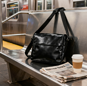 Borsa <span class=keywords><strong>Messenger</strong></span> in Pelle Verniciata Nera Grande Formato per Laptop da 13-18 Pollici, Prodotta dal Produttore - Product Image 2