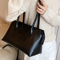 Tas Tote Kasual Kulit Asli Vintage Wanita Mewah Prancis dengan Penutup Ritsleting Tahan Lama Ringan Lembut