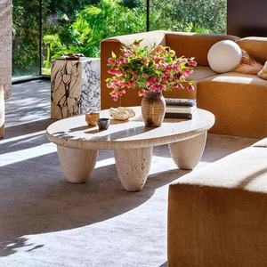 Mesa de Centro de Travertino Natural de Alta Gama con Patas Curvas Orgánicas, Mesa Artística para Sala de Estar Moderna Italiana Estilo Wabi-Sabi y <span class=keywords><strong>Hotel</strong></span> - Product Image 3