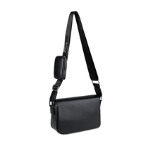 Tas Selempang Pria Kulit PU Saffiano Hitam OEM/ODM Ukuran Kecil Dengan Ritsleting