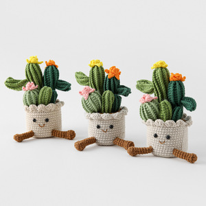 Cactus mignon au crochet, peluche amigurumi végétale faite à la main, cadeaux d'anniversaire uniques et amusants pour hommes et femmes, pour la décoration de bureau - Product Image 2