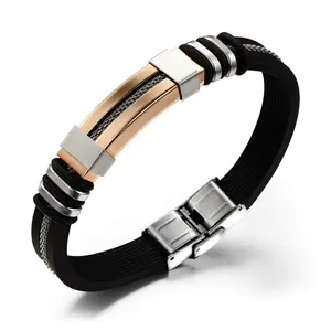 Cool Style Stainless Steel Genuine Rubber Silicone Personalized Luxury Bracelet For Men