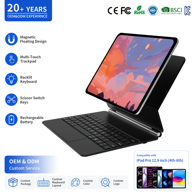 New Magic Keyboard for iPad Pro 12.9 Inch 4th 5th 6th Gen Backlit Wireless Keyboard Case with TouchPad Magnetic Floating Stand