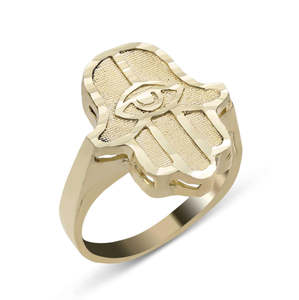 Rainbowking 14K plaqué or diamant Hamsa Evil and Eye Ring Protection Amulette Bijoux - Product Image 2