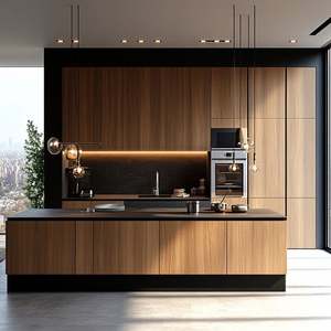 Luxury Light-Custom RTA Kitchen Cabinet Set Full-House Wardrobe Island <b>Matte</b> PET Finish Stainless Steel Granite for Apartments - Product Image 4