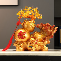 Figurine sculptée en résine époxy Chat porte-bonheur, Gourde et Chou, Ornement d'art populaire, Cadeau d'affaires personnalisé, Décoration de salon, TV ou cave à vin