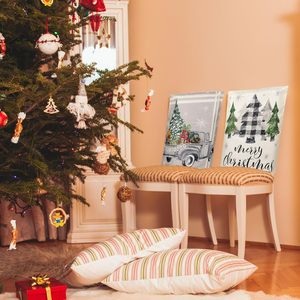 6 pezzi fodere per sedia da pranzo in stile agriturismo invernale <span class=keywords><strong>natale</strong></span> copertura per sedia in grigio bianco con Tree Truck renna antiscivolo - Product Image 2