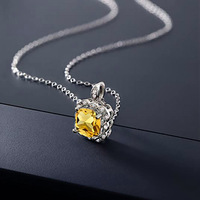 Sarı Yastık CZ Halo Kadın Kolye, 8mm, İki Renkli Kaplama Pirinç Mikro Pave, Beyaz Altın
