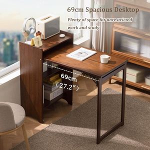 Escritorio <span class=keywords><strong>Plegable</strong></span> de Bambú, Estantería, <span class=keywords><strong>Mesa</strong></span> de Escritura Convertible, Mueble de Almacenamiento para Oficina en Casa, Estación de Trabajo para Computadora, Diseño Moderno - Product Image 3