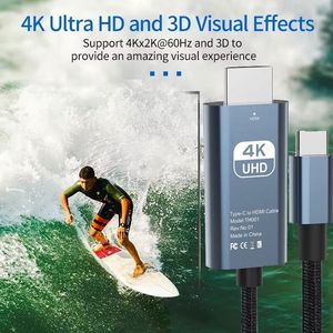 สายเคเบิล USB-C เป็น HDTV 4K 30Hz HD ยาว 2 เมตร ตัวแปลง Thunderbolt 3 สำหรับแล็ปท็อป Pro Air Galaxy Phone 16 15 Surface สายวิดีโอ HDTV สำหรับทีวี - Product Image 6