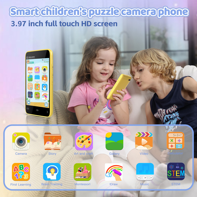 4-Inch IPS Screen Kids' Camera 500W Functions with 8GB Built-In Memory Interactive Learning Plastic Phone for Children