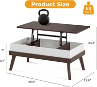 Canapé en bois de faible hauteur, table basse pour le thé, table basse pour le salon, avec plateau relevable, au design moderne, pour meubles de salon