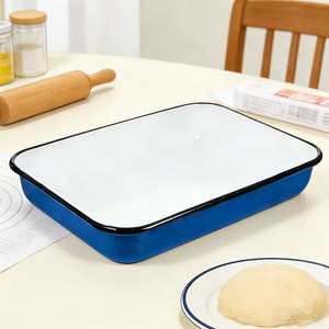 Bandeja Rectangular para Hornear Pan y Tartas, de Esmalte, con Logotipo Personalizado, para Cocina de Restaurante, Apta para Horno, de 28 cm, 30 cm, 34 cm, Blanca y Azul - Product Image 1