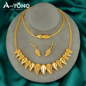 Роскошный Дубайский набор украшений в форме золотого листа, модный дизайн в виде капли воды, 24 карат, анти тусклое ожерелье, набор для женщин, подарок - Product Image 2