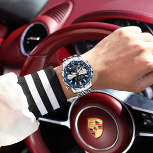 Montre chronographe multifonctionnelle pour homme Poedagar <span class=keywords><strong>E122</strong></span>, bracelet en acier inoxydable, boîtier en alliage, résistance à l'eau 3BAR - Product Image 6