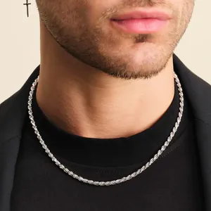 Cadena de Plata Maciza de 4 mm, Cadena de Cuerda, Plata de Ley 925, Cadena para Hombre, Estilo Hip Hop, para Collar de Plata, Joyería Fina para Hombre - Product Image 2