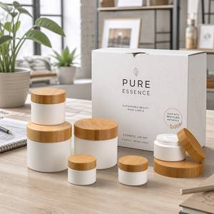 Tarro de <span class=keywords><strong>Crema</strong></span> Cosmética de PP Blanco Personalizado con Tapa de Bambú 10g-250g, Envase Ecológico y Sostenible para el Cuidado de la Piel, Venta al Por Mayor - Product Image 3