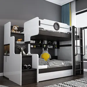 سرير أطفال خشبي مستعمل من الخشب الصلب MDF أثاث غرفة نوم سرير بطابقين مع مكتب وخزانة ملابس