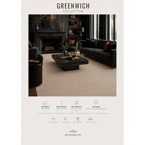 พรมปูพื้นโพลีเอสเตอร์สีเบจ Petra Greenwich ความหนา 9-18 มม. เหมาะสำหรับสัตว์เลี้ยง ทนทานต่อการใช้งานหนัก - Product Image 1