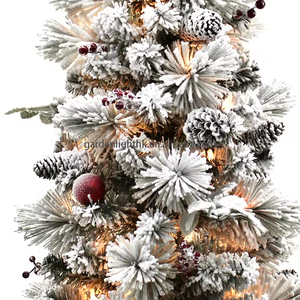 Arbre de Noël artificiel en aiguille de pin blanc de 4 pieds avec lumières décorations de Noël en pot pour une atmosphère de vacances festive - Product Image 4