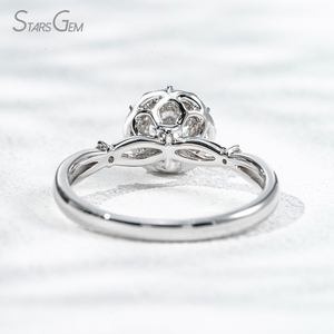 Starsgem 0.6ct 5,2mm redondo brillante corte laboratorio cultivado diamante 18K oro blanco Halo clásico anillo de compromiso 3,2g - Product Image 3