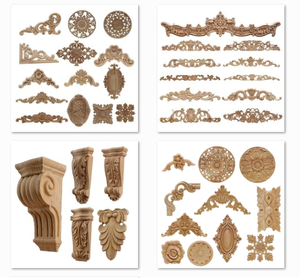 Appliques et surpièces en bois massif gravées au laser, personnalisées OEM, de haute qualité, pour pieds de meubles, portes d'armoires, panneaux muraux et extérieurs - Product Image 3