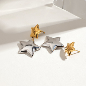 Hot Sale Trending Cross-border Sweet Cool Style 18K Gold Plated Stainless Steel Gold <b>Silver</b> Color-block Star Fadeless Earrings - Product Image 2