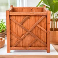 Pot Bunga Kayu Solid Modern Mulut Lebar Ukuran Besar Tahan Lama Anti Busuk untuk Luar Ruangan, Bedeng Tanam Terangkat dengan Drainase Terintegrasi