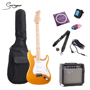 Kit de guitarra eletrica sólida, corpo sólido de alta qualidade, 6 cordas, alta brilho, 22 fretes, acabamento metálico, kit de guitarra elétrica com amplificador