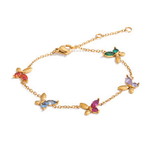 Bracelet papillon JINYOU 051 exquis en zircon cubique multicolore, bracelet en acier inoxydable plaqué or - Product Image 1